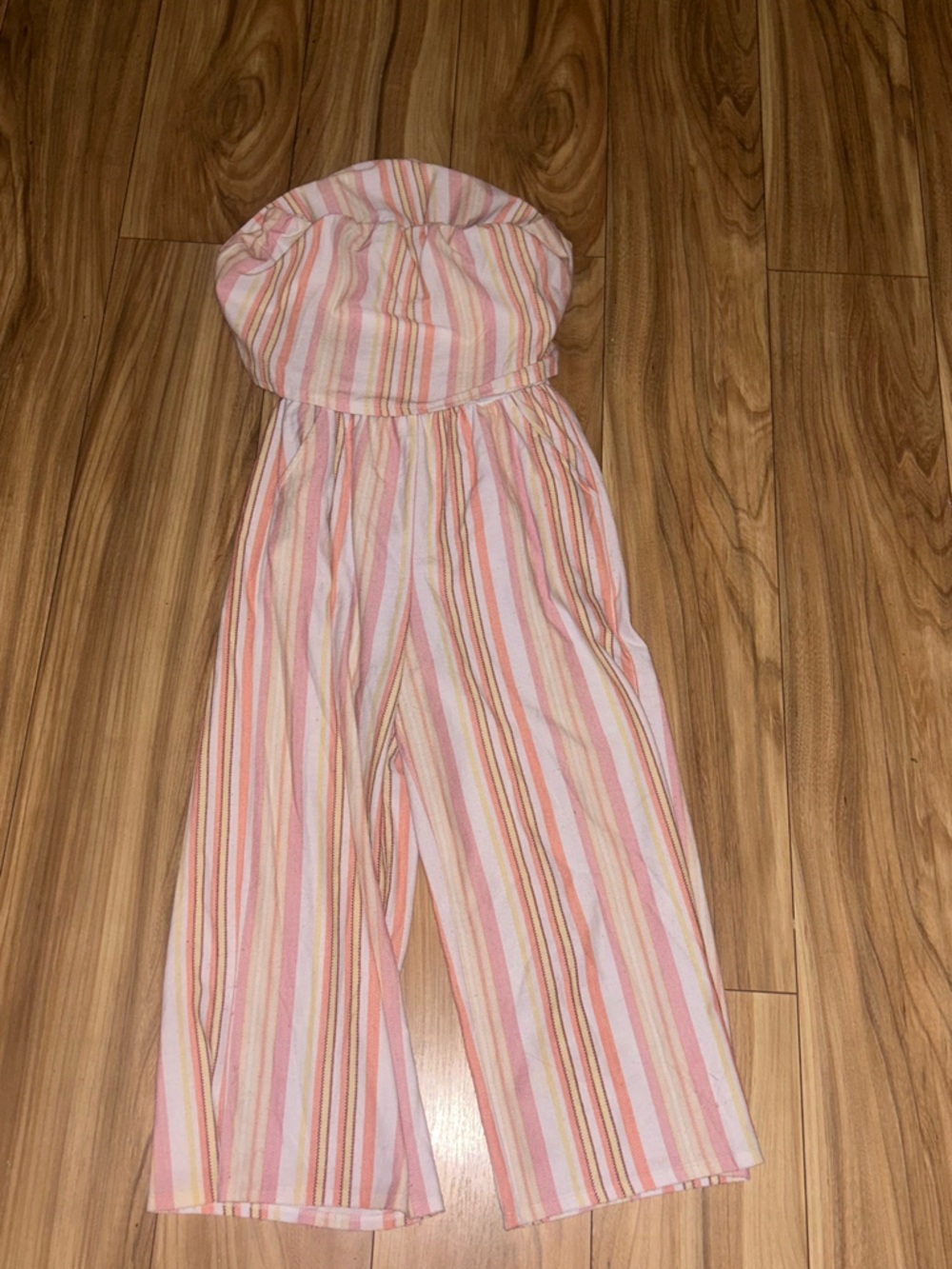 BeBop Pink & Cream Striped Strapless Jumpsuit